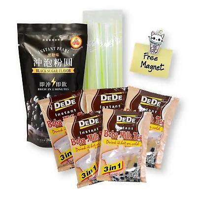 Boba Bubble Tea DIY Kit DeDe Milk Tea WFY Instant Black Tapioca Pearls & Straws • £13.42