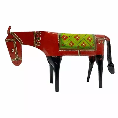 Vintage Folk Art Metal Horse Donkey Mule Figurine Colorful Hand Painted Red RARE • $79.99