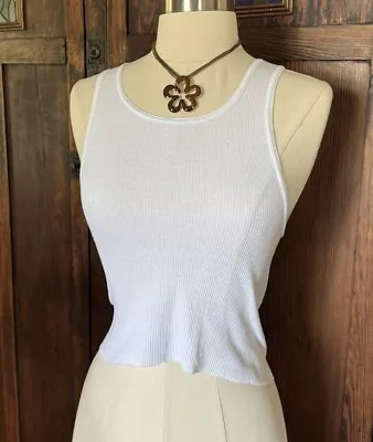 Vintage 90s Crop Top Ribbed Tank T Shirt Baby Tee Grunge White XS • $20