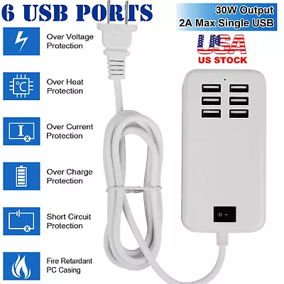 Multi Port 6-USB Charger 6 Ports Wall Adapter Travel Hub AC Power Supply US Plug • $12.93