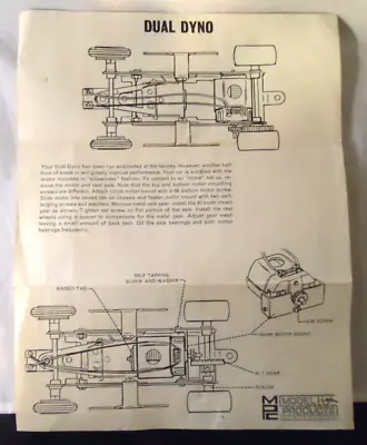 1960's Mpc Model Products Dual Dyno Slot Car Diagram 8 1/2  By 11  • $6.99