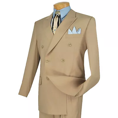 VINCI Men's Light Beige Double-Breasted Suit W/ Adjustable Waist Reg-Fit - NEW • $115