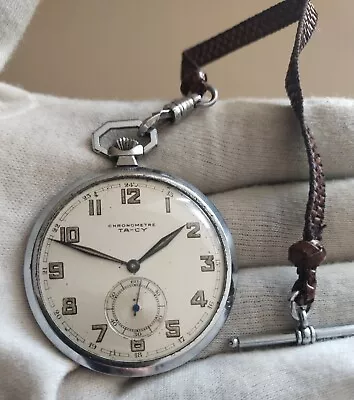 Vtg Swiss TA-CY Tavannes CYMA Military Chronometre Pocket Watch Serviced 40-s • $200