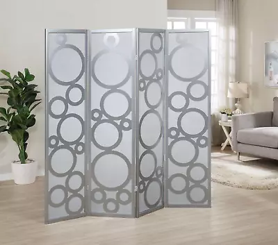 Arvada 4-Panel Wood Room Divider With Circle Pattern Silver • $99.99