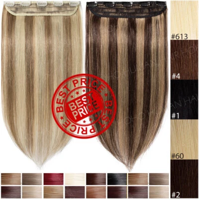 $18.57 • Buy One Piece THICK Clip In Real Remy Human Hair Extensions 3/4 Full Head Ombre Long