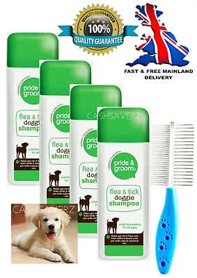 £15.85 • Buy Pride And Groom Flea & Tick Dog Shampoo Conditioner + Double Sided Grooming Comb