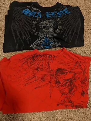 Lot Of 2 MMA Elite Shirt Mens XL Red Black Short Sleeve  Skull  Y2K Tribal Tee • $49.99