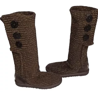  UGG Australia Cardy Womens Brown & Gold Metallic Knit Boots Size 6  S/N 1876 • $39.99