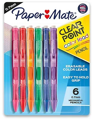 Paper Mate Clear Point 6 Color Lead Pencils 0.7mm Erasable #1984678 New In Pack • $14.75