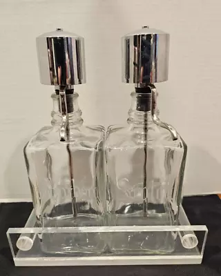 Vintage MCM Pump Liquor Dispenser Glass Decanter Set  Lucite Tray 2 Bottles • $99.11