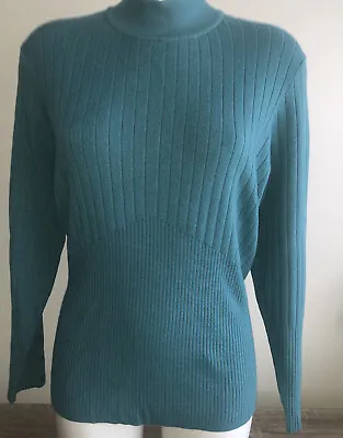 £8.99 • Buy M&S Ribbed Fitted Jumper Long Sleeve Polo High Neck Size 20 Teal Green