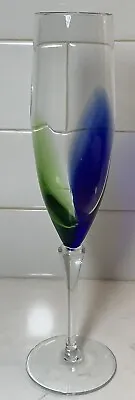 Pier 1 Imports/Turda Romania Splash Handblown Green/Blue Fluted Champagne Glass • $23.99