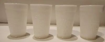 White Milk Glass Set Of 4 -  Grapes With Leaves Flat Tumblers  • $7.95