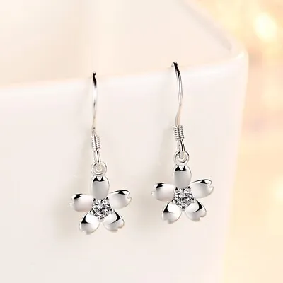925 Sterling Silver Daisy Stone Drop Hook Style Earrings Womens Girls Jewellery • £2.97