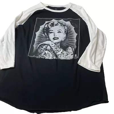 Marilyn Monroe W Tattoos Red Carpet Noir Graphic T-Shirt Raglan Baseball Tee XXL • $17.77