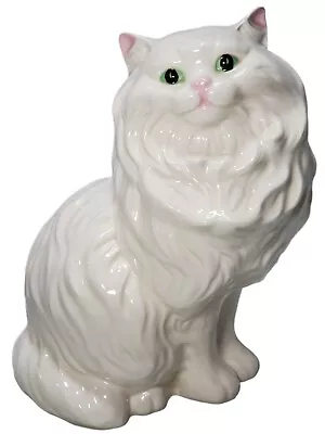 Vintage White Ceramic Persian Handmade Cat 14  Pretty Girl With Green Eyes!  • $69.99