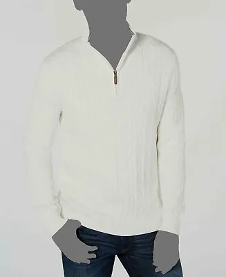 Club Room Men's Cable Knit Quarter-Zip Cotton Sweater  Ivory Winter $75 XL • $14