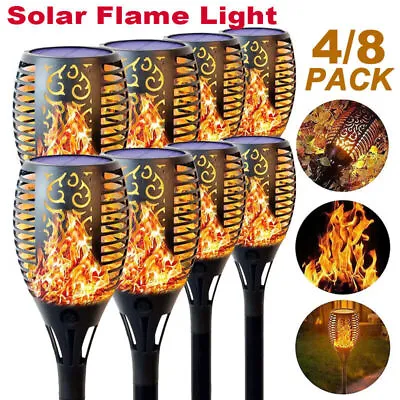 8×Flame Effect Solar Outdoor Lights Stake Garden Path Flickering LED Torch Lamp~ • £17.08