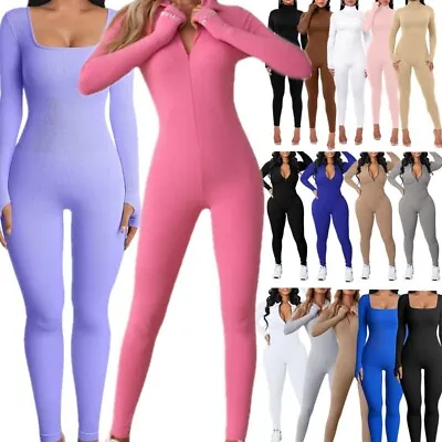 Women's One Piece Full Unitard Sport Bodysuit Long Sleeve Gym Dance Jumpsuits • $18.59