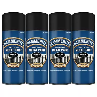 4x Hammerite Direct To Rust Smooth Black Aerosol Quick Drying Spray Paint 400ml • £42.99