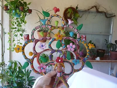 Vintage Mexican Folk Art Pottery Tree Of Life Candleabra 15  Colorful ! • $295