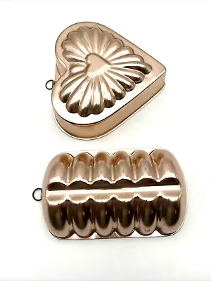 VTG Lot Of 2 MCM Hanging Heart - Jelly Roll Pan - Copper Metal  JellO/Aspic Mold • £13.45