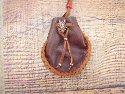 Deerskin Leather Wolf Medicine Bag Native American Buckskin Necklace Pouch 3  • $18.69