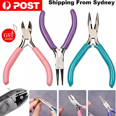 3X Jewellery Making Pliers Round Nose Pliers Beading DIY Wire Cutters Combo Tool • $10.98