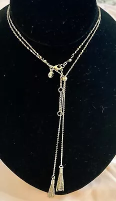 $14.50 • Buy Signed J.CREW GoldTone Lariat Two Tassels XLong Necklace 28” W Solo Bead Accent