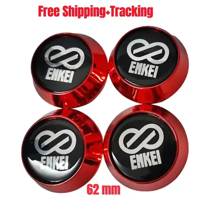 Wheel Center Caps Cover Rim Hub For Enkei Racing Car Red Color 62 Mm. Set 4 Pcs • $66.97