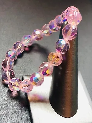 Gorgeous Estate Designer Pink AB Austrian Crystal Beaded Vintage Bracelet • $12.60