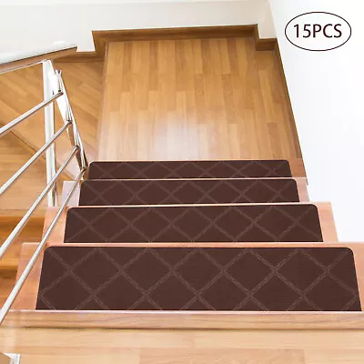 15PCS Non-Slip Carpet Stair Treads 30  X 8  Mats Indoor For Wooden Steps Coffee • $36.49