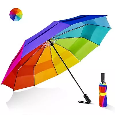 Large Golf Umbrella Windproof - Oversized 54inch Double Layer Rainbow 10Ribs ... • $42.36