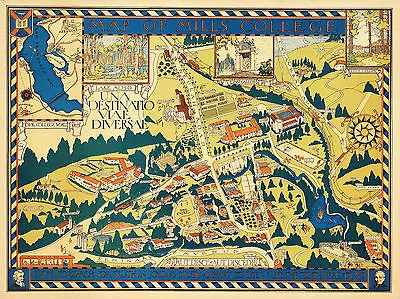$13.95 • Buy 1920 Pictorial Map Mills College Campus Oakland California Reprint Art Poster