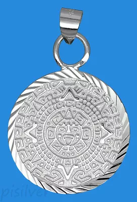$44.95 • Buy Sterling Silver Diamond-cut Aztec Mexica Calendar Sun Stone Charm Pendant 0.9 
