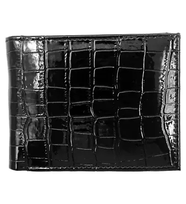 Black Croc Print Vegan Leather Men's Bifold Wallet Double Flap Holder • $17.21