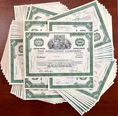 100 Pieces Of Anaconda Co. - 100 Stock Certificates Dated 1960's-70's! - The Gre • $165