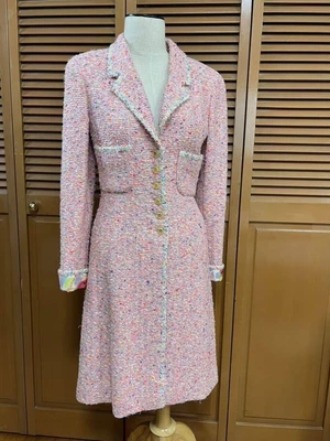 $3120 • Buy CHANEL Vintage Tweed Long Jacket Coco Mark Button 97P Pink 36