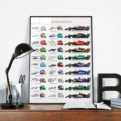 Formula One 2024 Drivers Teams Helmets Signed Print Poster Lewis Hamilton F1 #2 • £34.99