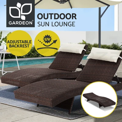 $292.95 • Buy Gardeon 2pc Sun Lounge Wicker Lounger Outdoor Setting Rattan Patio Furniture
