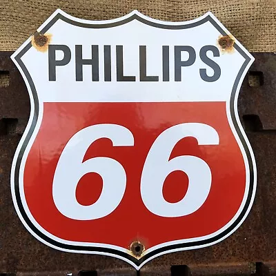 Vintage Phillips 66 Gasoline Porcelain Sign Gas Station Pump Plate Motor Oil Red • $9.99