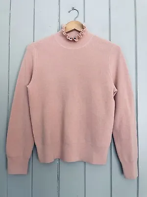 J. Crew Sweater M Medium Ruffle Neck Merino Wool Blend Pink BJ571 Stretch Knit • $29.95