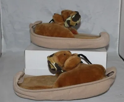 Vintage Teddy Bear Fishing W/ Camo Hats Slippers Adult L/XL Animal Slippers • $10
