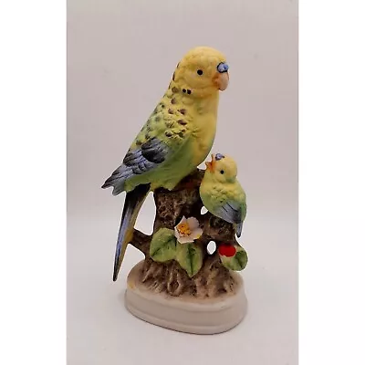 Vintage Bisque Porcelain Yellow Budgie Parakeet Mama Mom Baby Figurine - READ • $14.96