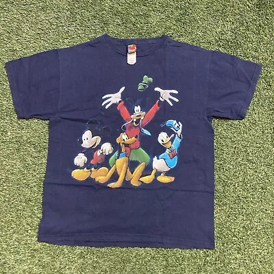 Vintage Disney Shirt L 00s Y2K Mickey Goofy Donald Pluto Disneyland Tourists Tee • $10.49