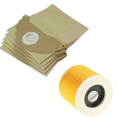 Karcher A2004 A2054 A2024 Wet & Dry Vacuum Cleaner Filter & 5 Dust Bags • £7.65