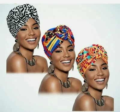 £6.99 • Buy Ankara Print Style African Stretch Head Wrap Scarf Hats- Hijab Turban Chemo Cap