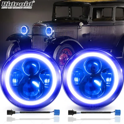 7  Inch Round LED Headlights Blue Halo DRL Projector For Ford Model A 1930 1931 • $49.99