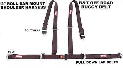 4 Point Buckle & Tongue Racing Harness Off Road Seat Belt Roll Bar Mount Brown • $39.95