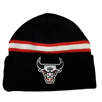 Chicago Bulls Mitchell & Ness NBA Cuff Knit Beanie Cap Black Red Striped Hat New • $19.99